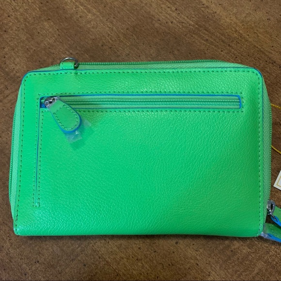 Baekgaard Clutch w/ Strap. Neon green with blue trim. Perfect for summer! - Picture 2 of 5